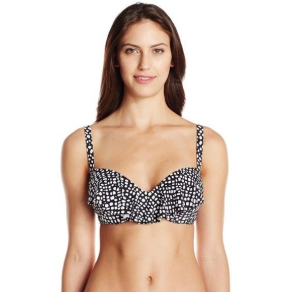 Coco Reef Black White Polka Dot Bikini Top 32D 34D - Picture 3 of 5